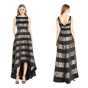 Adrianna Papell Black Sleeveless Lace High Low Evening Dress Size 4 Small Formal